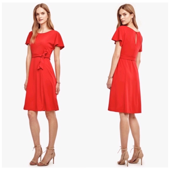 Ann Taylor Dresses & Skirts - ANN TAYLOR Belted Flare Dress Ravishing Red Dress